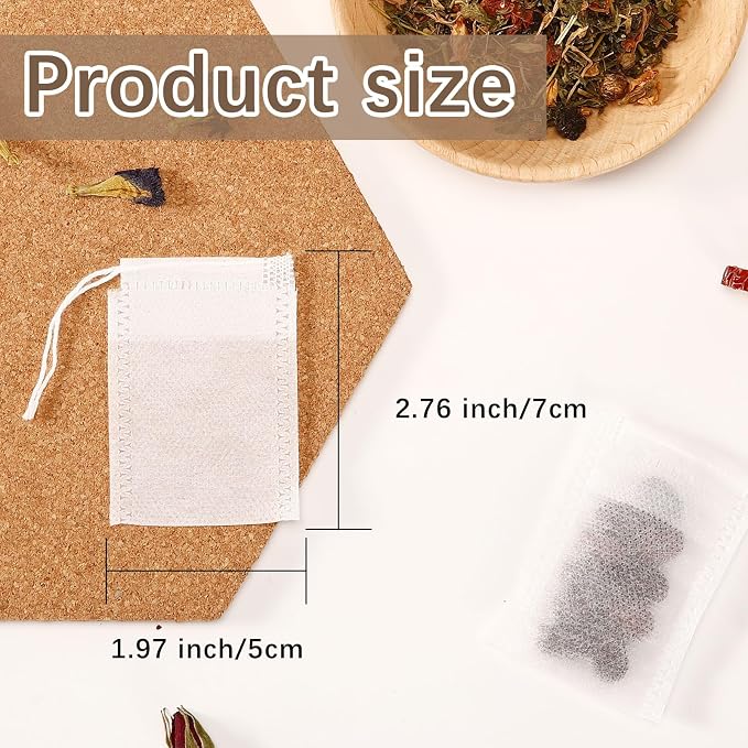 300 Pcs Empty Tea Bags for Loose Leaf Tea, Disposable Small tea Filter Bags with Drawstring fillable Cloth Diy Empty Tea Sachets for Loose tea, Coffee, Herbs, Spice (2.76 x 1.97 inch)