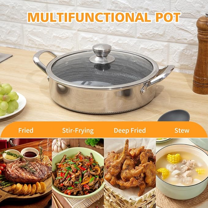 Toutrop Saute Pan,10 Inch Nonstick Deep Frying Pan,316L Stainless Steel Sauté Pan with Lid,Induction Cooking Pan,PFOA Free Cookware,Dishwasher & Oven Safe