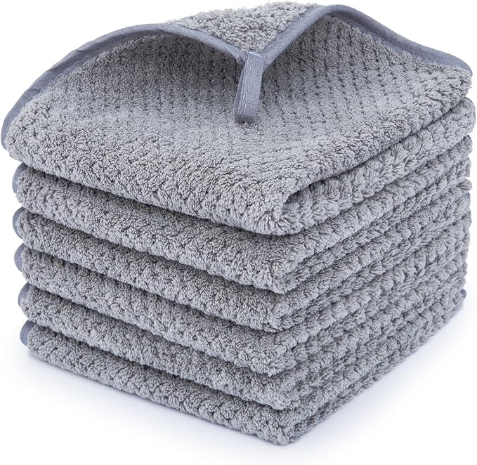 MaopaoBeauty Washcloth Set for Bathroom - Quick Drying - Ultra Soft Microfiber Absorbent Towel for Bath Fitness, Gym, Shower, Hotel, and Spa - 13x13 Inch | Set of 6, Grey