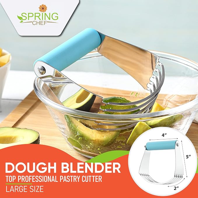 Spring Chef Large Pastry Cutter For Baking, Pro Pastry Blender, Aqua Sky | Heavy Duty Dough Mixer Hand Tool w/ Stainless Steel Blades, Professional Pastry Cutter Tool for Easy Mixing, Dishwasher Safe