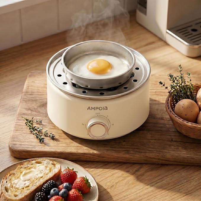 14 Eggs Electric Egg Cooker, 350W Rapid Egg Boiler with 30-Min Timer & Auto Shut-Off, Stainless Steel, Dishwasher Safe for Soft, Medium, Hard Boiled, Steamed Eggs, Vegetables & Seafood, Beige