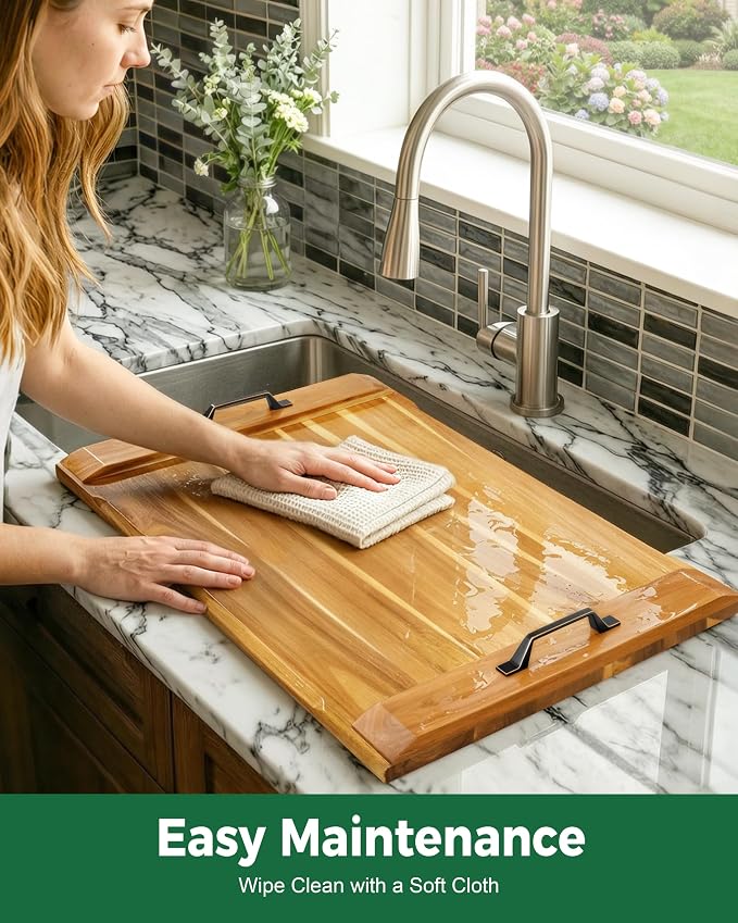 Gaialoop Noodle Board Stove Cover for Glass Top Electric Stove with Handles | Acacia wood stovetop cover adds counter space, elevates your kitchen, and protects most 30" glass top electric stoves