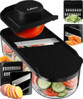 Fullstar Essential Mandoline Vegetable Slicer & Julienne Cutter | 2 in 1 Compact Fruit Cutter, Cucumber Slicer & Cheese Grater, with Stainless Steel Blades, Guard & 3-Cup Container (Black)