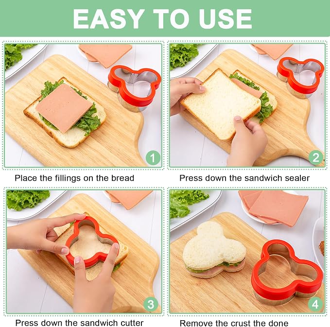 Sandwich Cutters for Kids Lunch 12 Pcs | Cookie Cutters Set, Vegetable Fruit Cutters Shapes, Stainless Steel, Biscuit Cutters, Dinosaur Mouse Heart Star