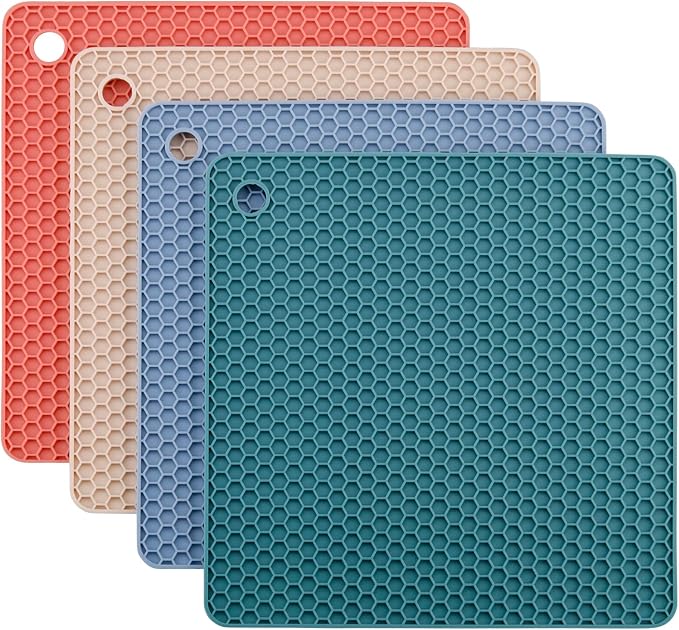 Silicone Trivets for Hot Dishes, Pots and Pans, Hot Pads for Kitchen, Mixing Color Silicone Pot Holders Mats for Kitchen Quartz Counter Heat Resistant Mat, Flexible Table Trivet Mat Set 4
