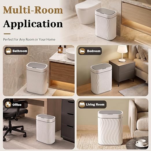 2.6 Gallon Automatic Bathroom Trash Can with Touchless Lid, White Grey | Motion Sensor Trash Can with Slim Waterproof Body; Small Plastic Garbage Can, hands-free lid for Bedroom, office, and kitchen