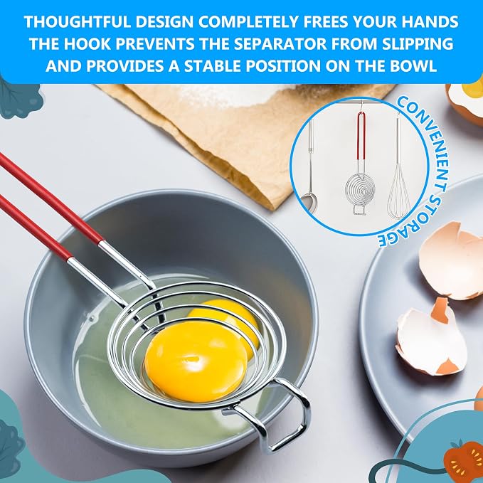 Egg Separator for Raw Eggs, Stainless Steel Yolk Remover and Filter | Sits Over a Bowl, Drains the White, Keeps the Whole Yolk Back - a Stainless Steel Kitchen Gadget for Whipping and Cake Baking