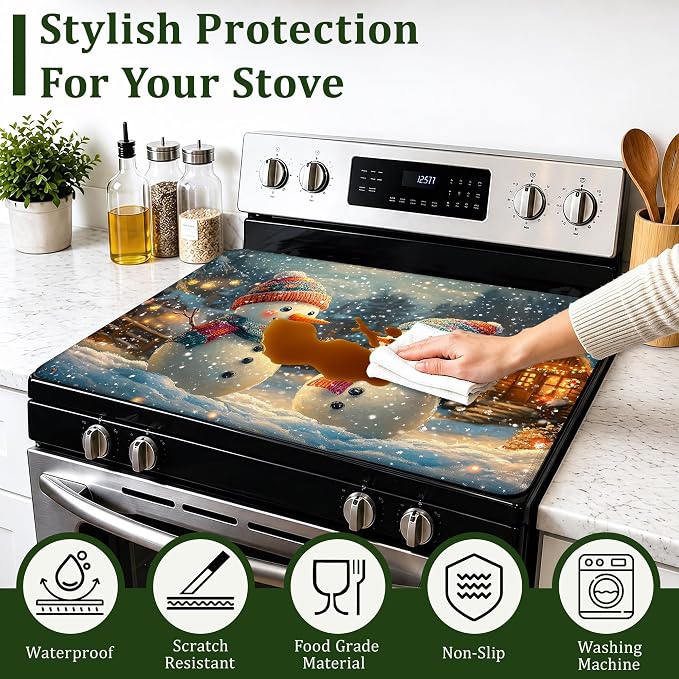 Cute Snowman Stove Top Cover Glass Cooktop Heat Resistant Cover,Christmas Ceramic Stove Top Covers Mat Prevents Scratching Stoves/Counter/Washer Protector,28.5x20.5 in