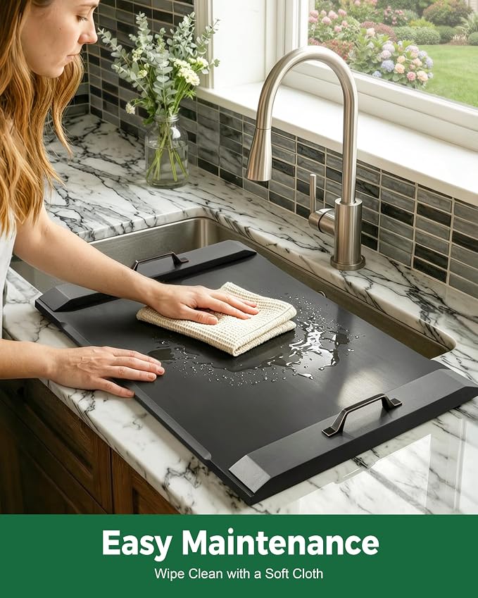 Gaialoop Noodle Board Stove Cover for Glass Electric Stovetop with Handles | Black Acacia wood stovetop cover adds counter space, elevates your kitchen, and protects most 30" glass top electric stoves