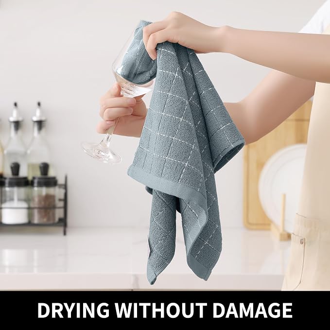 Homaxy Kitchen Towels and Dishcloths Set, Set of 8, Grey | Bulk Cotton Terry Kitchen Towels, Checkered Designed, Soft and Super Absorbent Dish Towels, 12 x 12 and 13 x 28 Inches