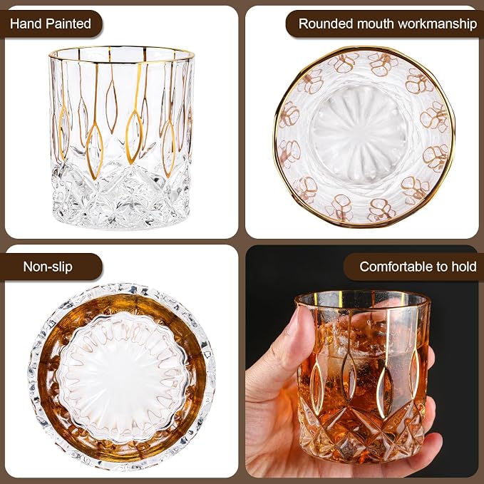 GLASKEY Gold Rim Whiskey Glasses Set of 2,Crystal Old Fashioned Glasses-Luxury Gold Collection,Perfect for Scotch Bourbon Rocks Cognac Vodka Gin Tequila Rum Liquor,Whiskey Gifts for Men
