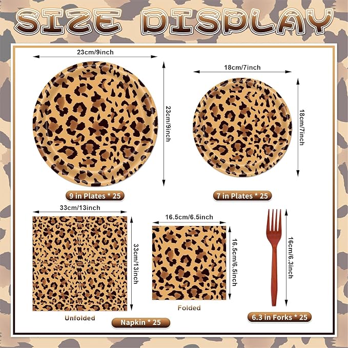 100 Pieces Leopard Print Party Tableware Set – Cheetah Animal Print Plates, Napkins and Forks, Disposable Dinnerware for Safari Jungle Birthday and Baby Shower Party Supplies