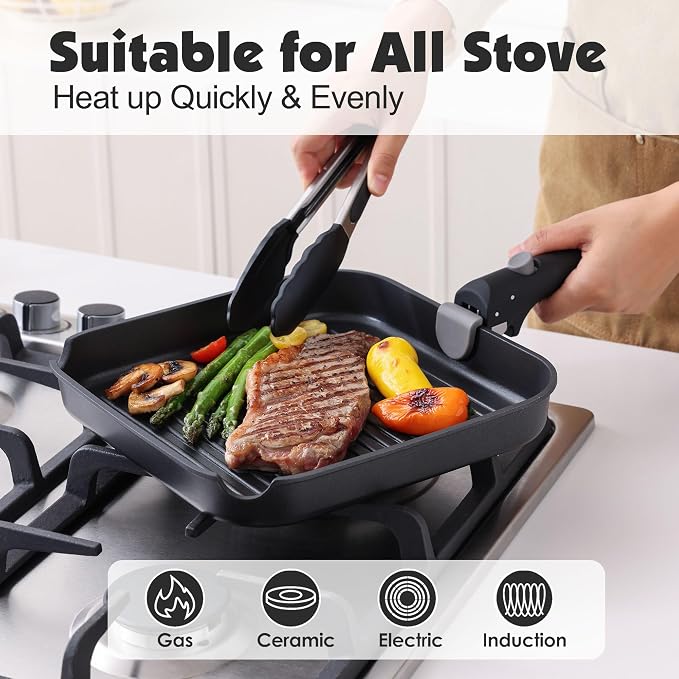 SENSARTE 17 Piece Nonstick Detachable Handle Pots and Pans Set Black | Removable Handle Cookware Set, Induction Cookware Set with Removable Handle, Healthy Non Stick for RV, Dishwasher ＆ Oven Safe