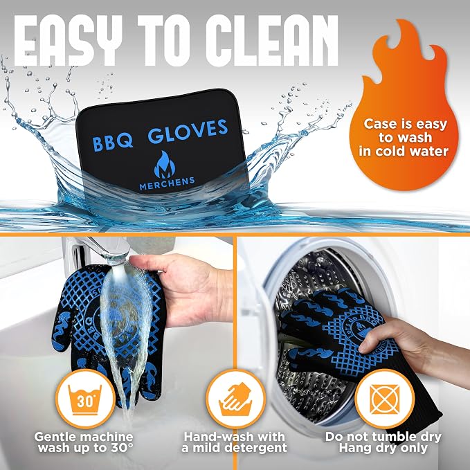 BBQ Grill & Oven Gloves 1472°F Heat Resistant | Storage Case & Gift Box | Fireproof, non-slip silicone mitts, extra-long protection for grilling, smoking & baking | Pro Series BBQ gloves - Easy clean