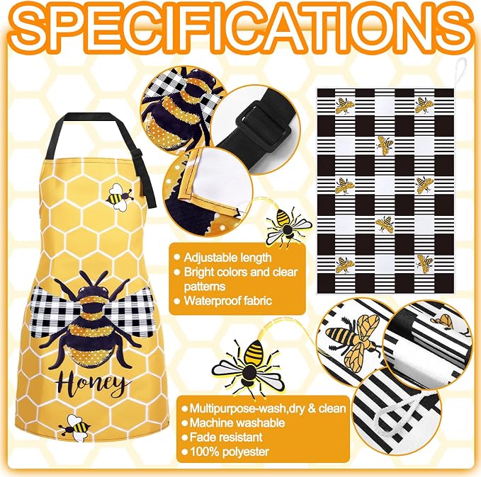 13 Pcs Bee Kitchen Decor Accessories Kitchen Apron Dish Towels Oven Mitts and Pot Holders Cute Wooden Spoons for Bee Festival Farmhouse Home Decoration Housewarming Gifts