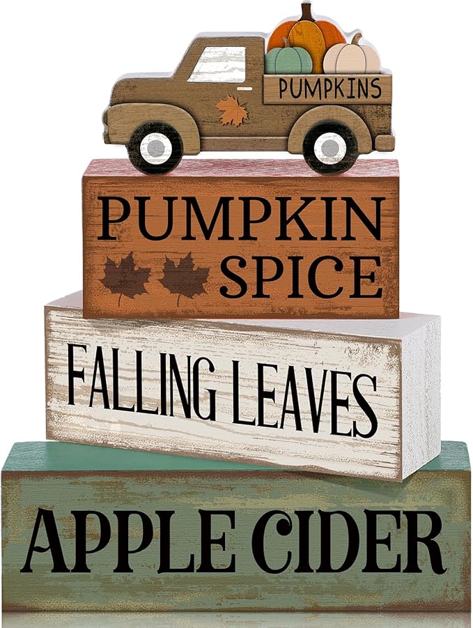 Lineshading 4 Pcs Fall Table Decoration for Home Fall Truck Decor | Rustic Pumpkin Truck Topper, Pumpkin Spice Falling Leaves Apple Cider Theme, Tabletop Shelf for Autumn Home Accent