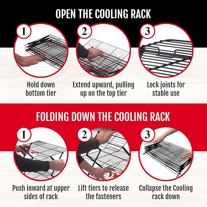 4-Tier Collapsible Cooling Rack For Baking - Expandable & Foldable Cookie Cooling Wire Rack - Baking Rack - Foldable Cooling Rack For Baking Supplies - Premium Quality & Sturdy Legs