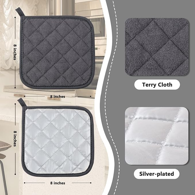Joyhalo 4 Pack Pot Holders for Kitchen Clearance | Hot Pads for Kitchen, Countertops, Oven Pot Holders Bulk, Potholders Sets for Kitchens Heat Resistant, Grey