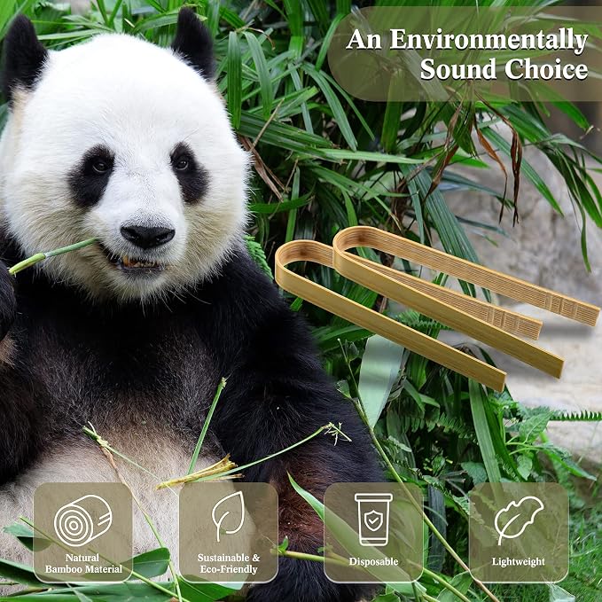 150 Pieces Mini Bamboo Disposable Tongs 4 Inch Bamboo Toast Tong Wooden Cooking Utensils Natural Green for Catering Buffet Home Use Tea Supplies