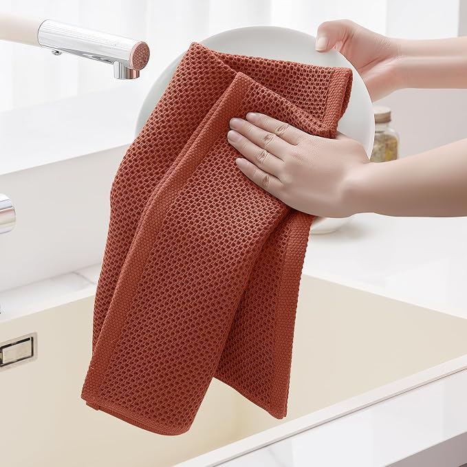 Homaxy 100% Cotton Oversized Waffle Weave Kitchen Towels 8-Pack, Rust | 20 x 28 Inches, Ultra Soft Absorbent Dish Towels, Quick Drying Large Cleaning Towels
