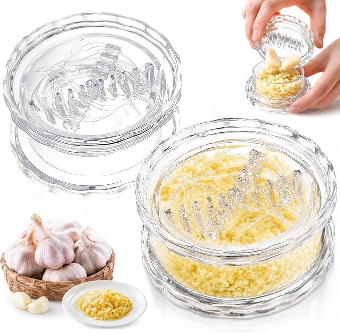 2PCS Clear Manual Garlic Twister, Garlic Crusher, Ginger & Nuts Mincer Tool | Multi-Functional Mincer & Grinder for Garlic, Onion, Ginger, Herbs, Nuts