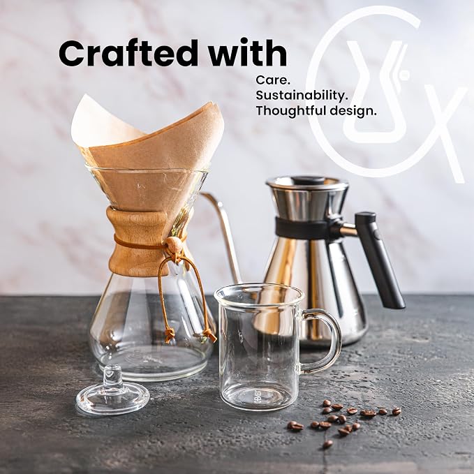 Chemex Pour-Over Glass Coffeemaker - Classic Series - 3-Cup - Exclusive Packaging | Manual Drip Coffee Brewer, Non-Porous Borosilicate Glass, Uses FP-2 Filters, Sediment-Free