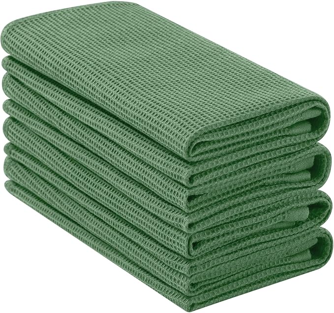 Homaxy 100% Cotton Waffle Weave Kitchen Towels, 4 Pack, Grass Green | Soft and Absorbent Dish Towels, 16 x 26 Inches Quick Dry Hand Towels