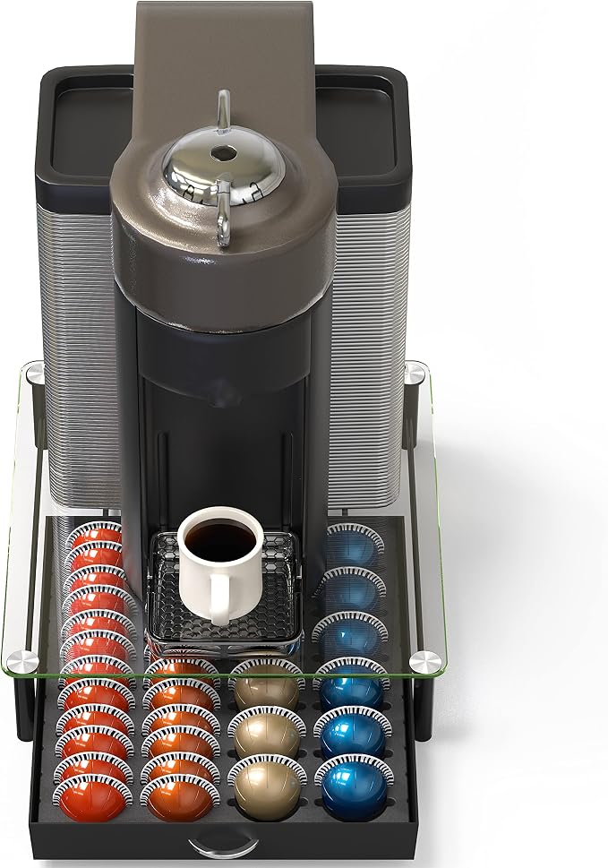 Deco Brothers Tempered Glass Vertuo Pod Holder, Fits 24 Large/48 Small Pods | Compatible with Nespresso Capsule, Black