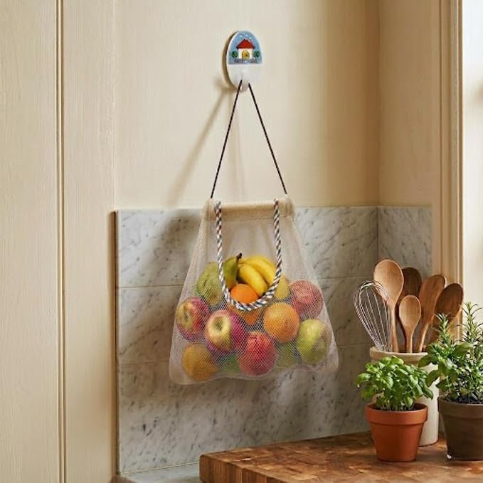 Reusable Hanging Storage Mesh Bags, White, 2 Bags