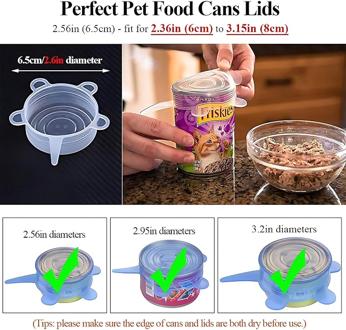 Silicone Stretch Lids Pet Food Can Covers (10-Pack, 2.6in+3.74in), Reusable BPA-free Storage Covers for Soda/Beer Cans, Regular and Wide Mouth Mason Jars, Perfect fit for 2.4 to 4.3 Inches