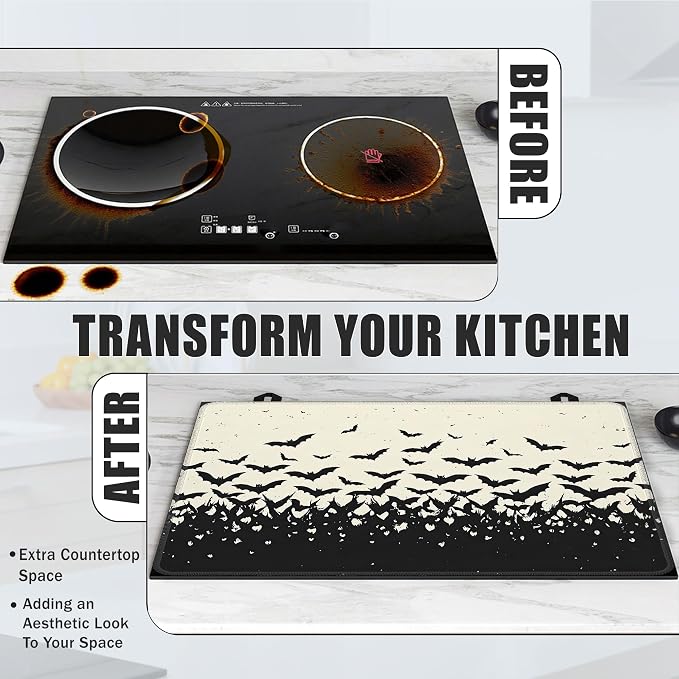 Electric Stove Top Cover,Gothic Bats Stove Cover for Glass Top Electric Stove,Halloween Heat Resistant Flat Top Stove Mat Countertop Protector, 28 x 20 Inch