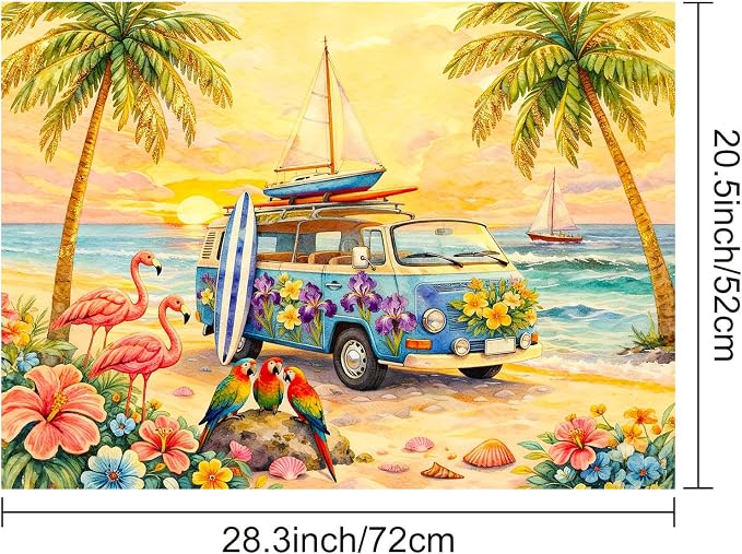 HOMETITUTE Summer Stove Top Cover 28x20 Beach Van Flamingo Heat Resistant