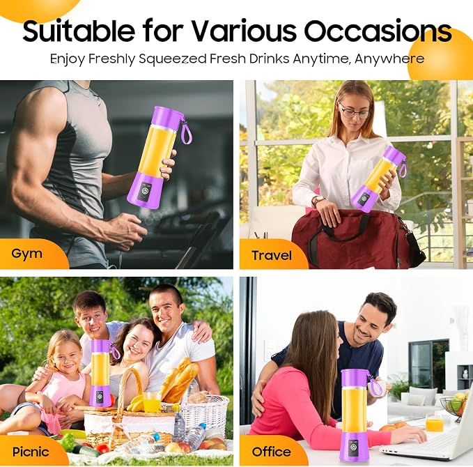 Portable Personal Size Mini Blender - 2026 New Upgrade Smoothies Blender | Small Blender with 380Ml Traveling BAP Free Cup for Sports/Home, 6 Blades Easily Squeeze Fresh Juice, 20000Rpm/Min Speed