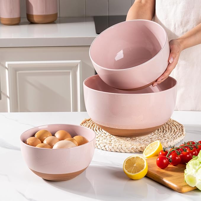 AmorArc Ceramic Mixing Bowls|Nesting Bowls Set of 3 for Kitchen|Stoneware Serving Bowls with Rustic Terracotta Underside for Mixing,Cooking,Baking,Salad| Microwave & Dishwasher Safe 4.6/2.8/1.3 Qt