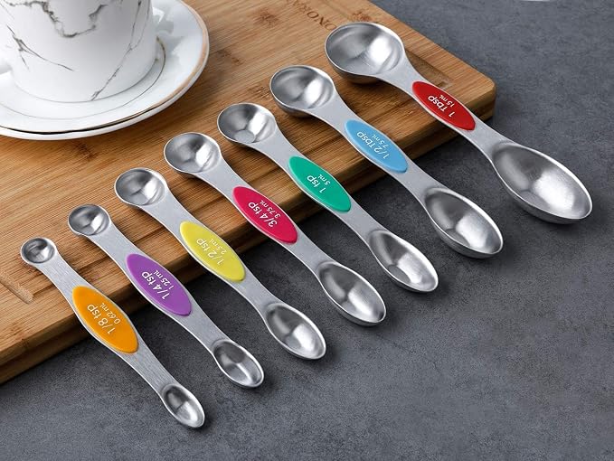 Magnetic Measuring Spoons Set Stainless Steel DualSided Metal Measure Spoon | Stackable Teaspoon Tablespoon for Measuring Dry and Liquid Ingredients, Fits in Spice Jar