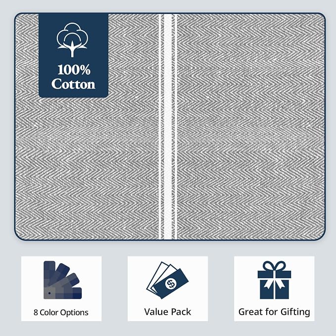 LANE LINEN 100% Cotton Kitchen Towels Set - 6 Pack Kitchen Dish Towels, Soft & Durable Size 14"x25", Good for Polishing Silverware, Cleaning Ceramic Countertops, Machine Washable - Grey Chambray