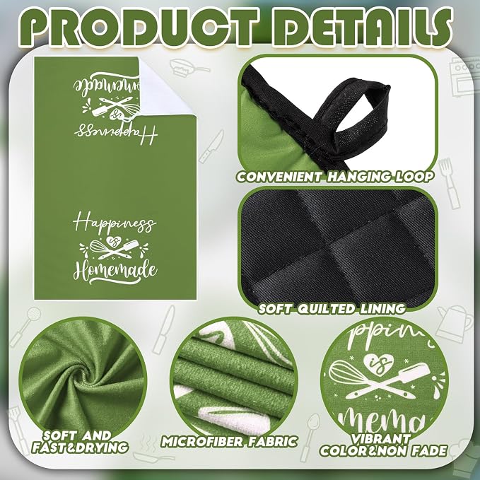 Sratte 6 Pcs Kitchen Decor Accessories Set, Kitchen, Avocado Green | Farmhouse Kitchen Towels Pot Holders Oven Mitts Set 2 Dish Towels 2 Potholders 2 Cooking Mittens for Baking Cooking Supply