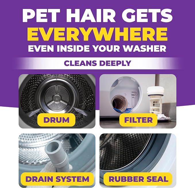 ECO LIVING SOLUTIONS Washing Machine Cleaner Tablets for Pet Owners, Front&Top Load Washer Deep Cleaning, HE & Septic Tank Safe, Remove Pet Hair, Eliminates Smells, Prevents Dander Build-up (6)