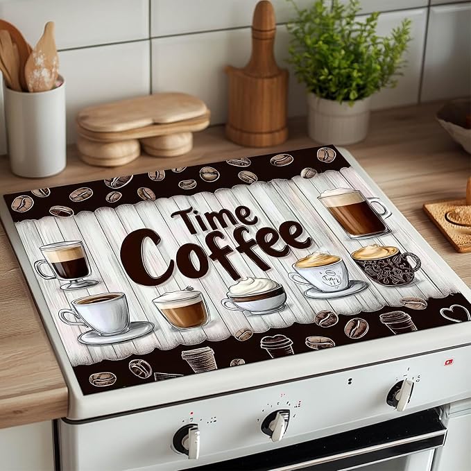 HOMETITUTE Coffee Time Stove Top Cover 28x20 Rustic Diatomite Heat Mat