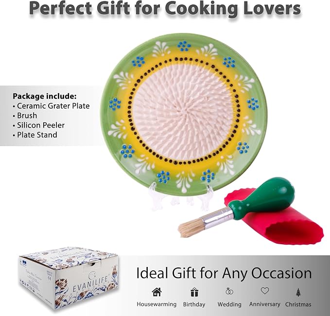 Ceramic Garlic Grater Plate Set – Handmade 4-Piece Press & Natural Grinder for Ginger, Cheese & Spices – Decorative Hand Dish (Green)