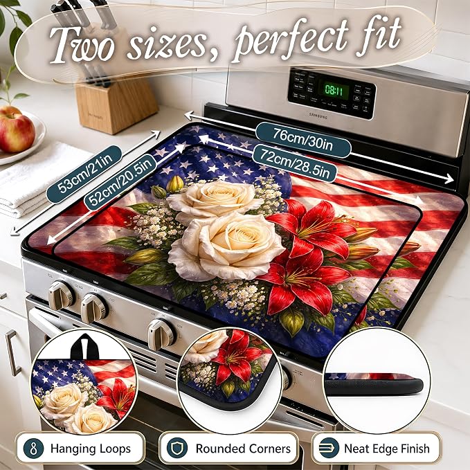 Patriotic Electric Stove Top Cover | Heat Resistant Glass Cooktop Protector for Kitchen Ceramic Countertops, Multiuse Stove Cover and Dish Drying Mat