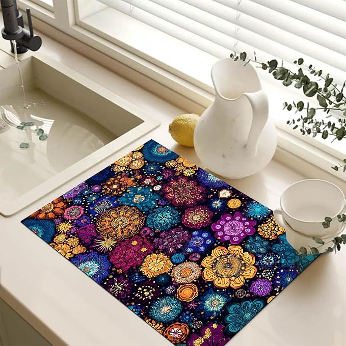 HOMETITUTE Stove Top Cover 28x20 Colorful Mandala Flower Heat Resistant Mat