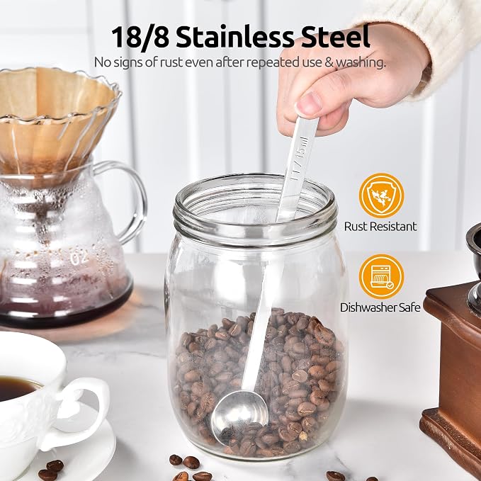 U-Taste Coffee Scoop 1 Tablespoon: 18/8 Stainless Steel Measuring Scooper for Ground Coffee, Bean, Powder, Espresso, 6.9in Long Handle Metal Meaure Spoon for Canister, Jar (1Tbsp/15ml, Silver) | 18/8 Stainless Steel Tablespoon Scoop, Long Metal Coffee ...