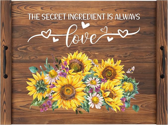 Noodle Board Stovetop Cover with Handles, Sunflower Kitchen Decor Wood Block Covers for Electric & Gas Stove, RV Stove Burner and Sink, Farmhouse Decorative Wooden Tray for Kitchen