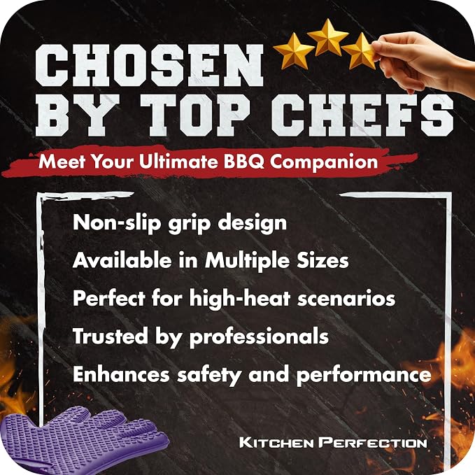 KITCHEN PERFECTION S Silicone Smoker BBQ Gloves - Heat Resistant Oven Mitts | Waterproof, 5-Finger Design For A Better Grip, for Pitmasters, Meat Smoking, Grilling, Cooking, Frying Turkey | Grill Gift