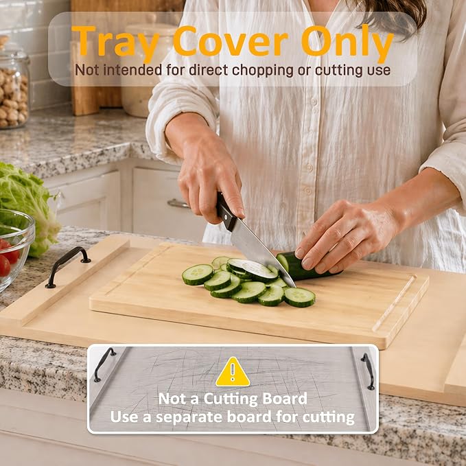 Noodle Board Stove Cover with Handles, 29.5 x 22 Inch, Natural Wood Color | Engineered Wood Cover for Electric, Gas and Glass Stove Tops, Raised Edge Serving Tray for Extra Counter Space