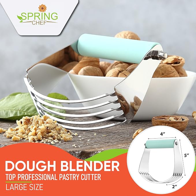 Spring Chef Large Dough Blender For Baking - Durable Pastry Blender - Mint | Heavy Duty Dough Mixer Hand Tool w/ Stainless Steel Blades, Professional Pastry Cutter Tool for Easy Mixing, Dishwasher Safe