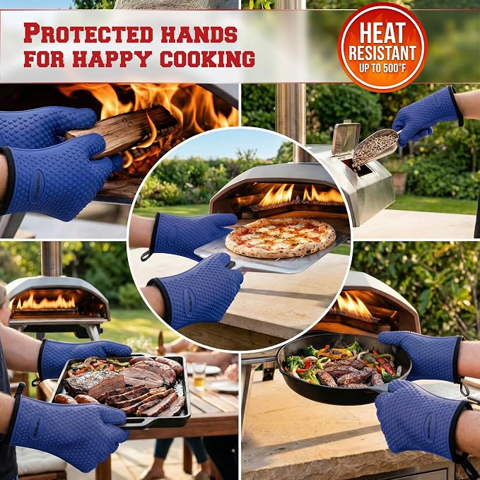 KITCHEN PERFECTION XL Silicone Pizza Oven Gloves Heat Resistant Oven Mitts | Waterproof, 5-Finger Design For A Better Grip, for Outdoor & Indoor Pizza Ovens, Compatible with Ooni, Ninja, Gozney & More
