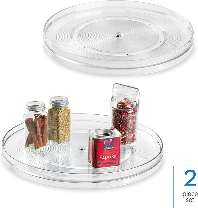 iDesign 14.5-Inch Lazy Susan Organizer, 2-Pack, Clear | Large Turntable, For Cabinet or Pantry