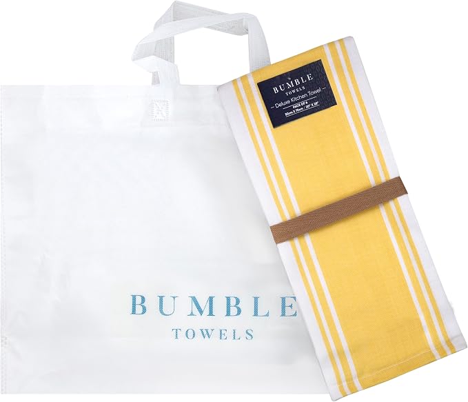 Premium Kitchen Towels 6 Pack 100% Cotton 20"x28" Dish Towels - Yellow Wide | Large Flat & Terry Kitchen Linen Set with Hanging Loops, Highly Absorbent for Washing and Drying Dishes